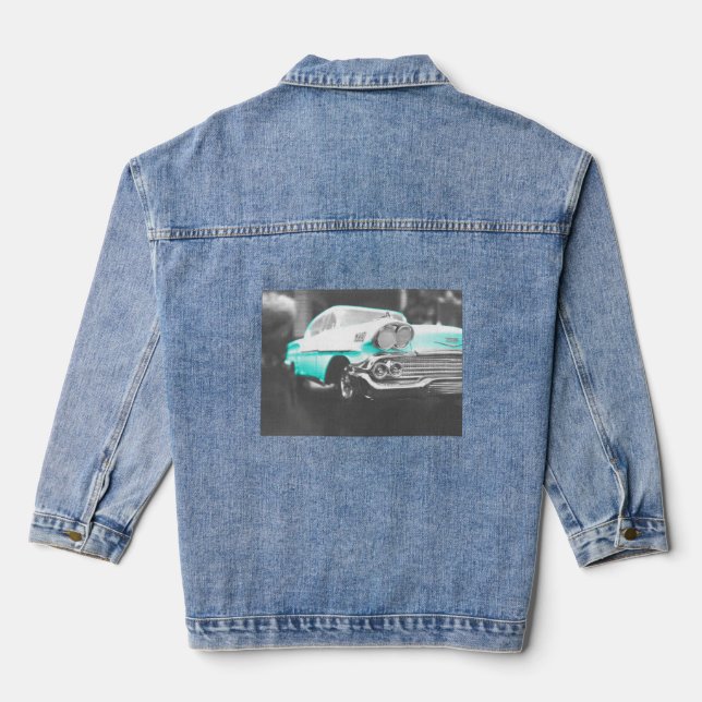 1958 chevy impala hellblau Klassiker Auto Jeansjacke (Rückseite)