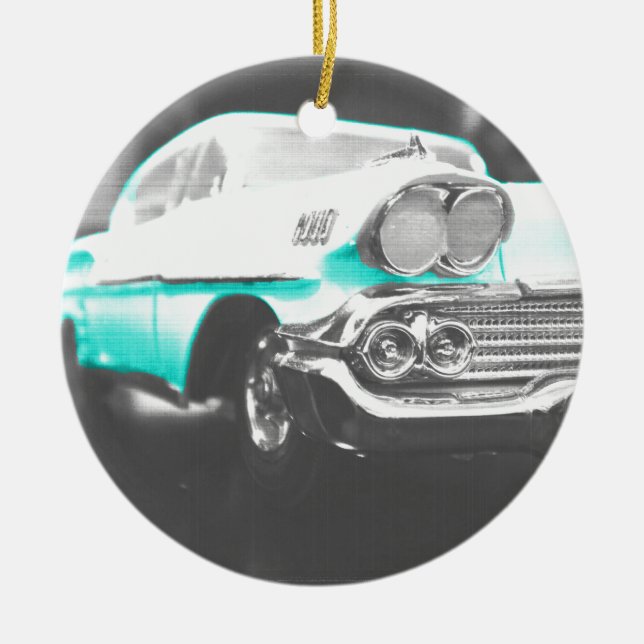 1958 Chevy Impala hellblauer Oldtimer Keramikornament (Vorne)