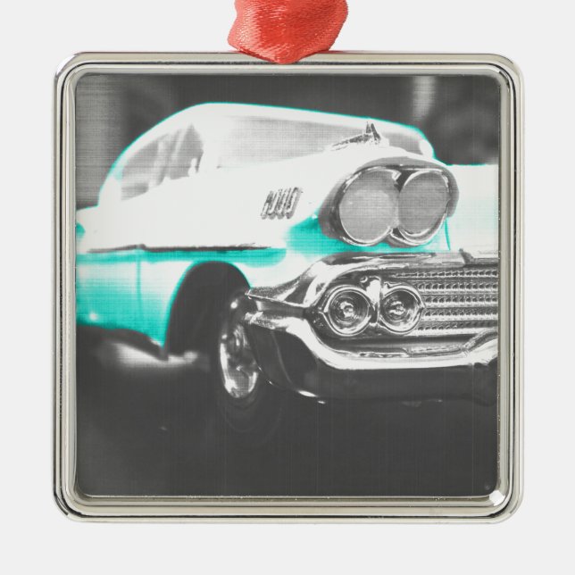 1958 Chevy Impala hellblauer Oldtimer Ornament Aus Metall (Vorne)