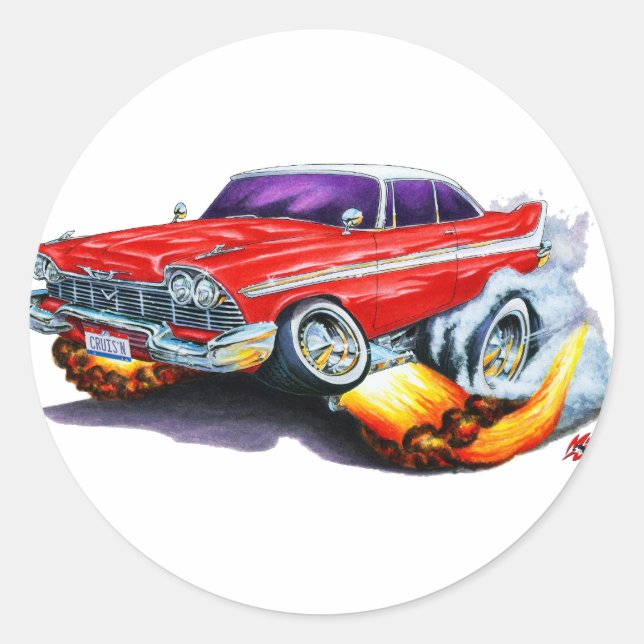 1958 Plymouth Fury Red Car Runder Aufkleber (Vorderseite)