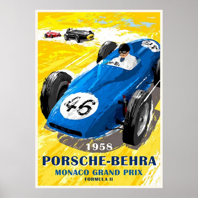 1958 Porsche-Behra. Monaco Grand Prix Formel II Poster (Vorne)