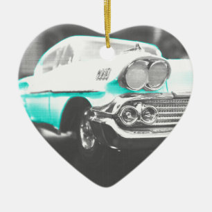 1958er Chevy Impala strahlend blaues Oldtimer-Auto Keramikornament