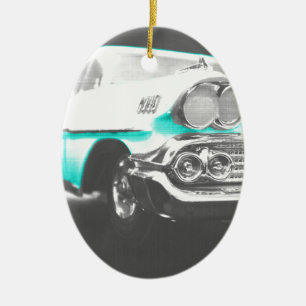 1958er Chevy Impala strahlend blaues Oldtimer-Auto Keramikornament