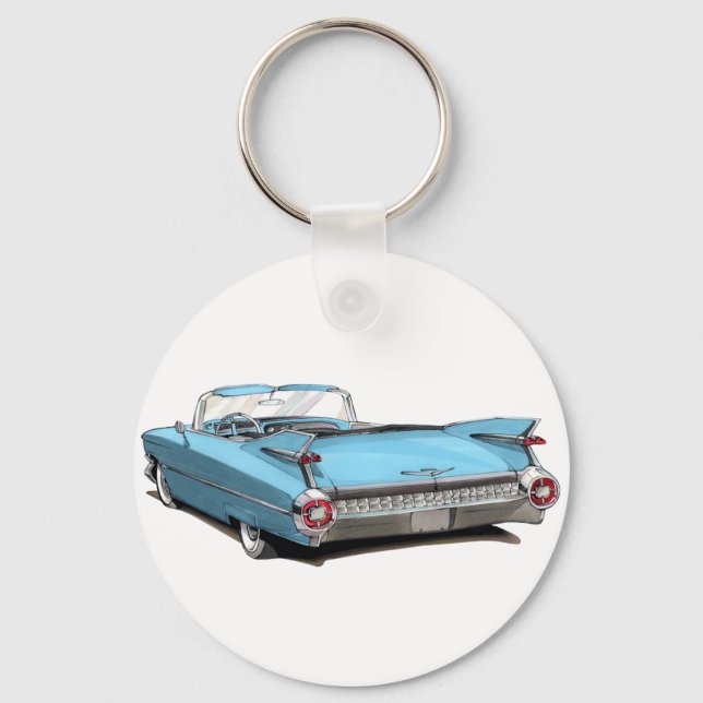 1959 Cadillac Lt Blue Car Schlüsselanhänger (Vorderseite)