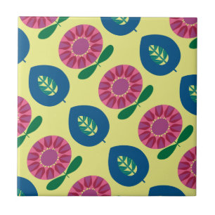 1960 Blumen in Rosa, Blau und Gelb Keramikfliesen Fliese