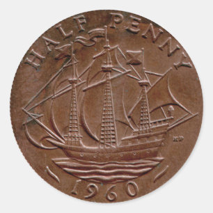 1960 Britischer Ha'penny-Aufkleber Runder Aufkleber