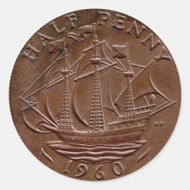 1960 Britischer Ha'penny-Aufkleber Runder Aufkleber (Vorderseite)