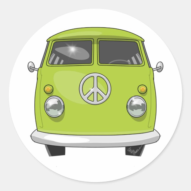 1960 Hippie Van Runder Aufkleber (Vorderseite)