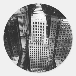 1960:  Luftbild eines Wolkenkratzers von Chicago Runder Aufkleber