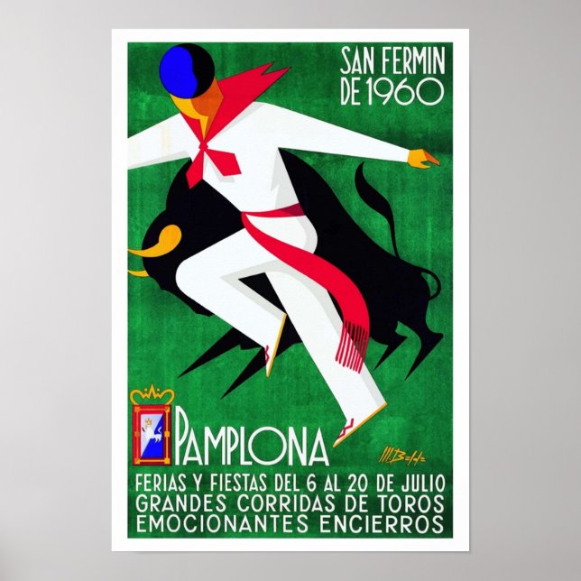 1960 Pamplona Spain Running of the Bulls Poster (Vorne)