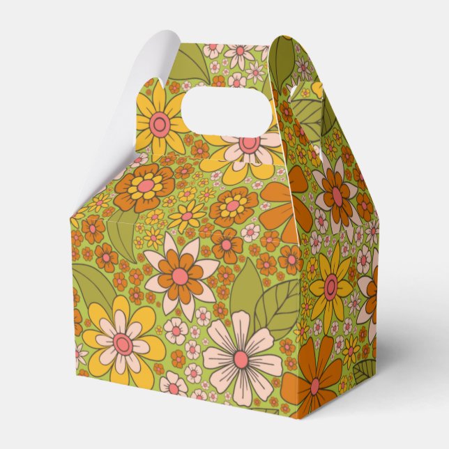 1960er, 1970er Jahre, grün & orange Retro floral Geschenkschachtel (Vorderseite)