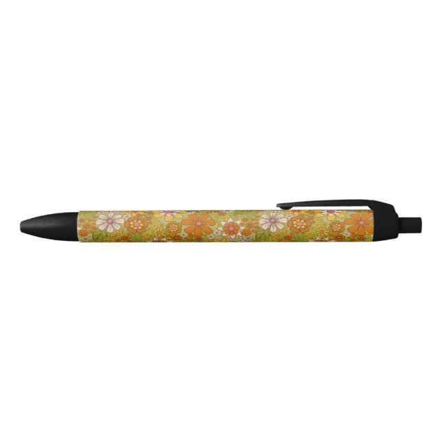 1960er, 1970er Jahre, grün & orange Retro floral Kugelschreiber (Oberseite)