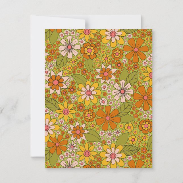 1960er, 1970er Jahre, grün & orange Retro floral Mitteilungskarte (Vorderseite)