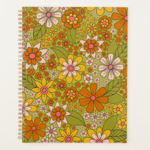 1960er, 1970er Jahre, grün & orange Retro floral Planer