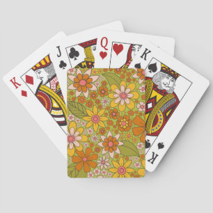 1960er, 1970er Jahre, grün & orange Retro floral Spielkarten