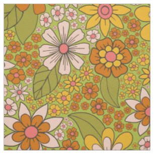 1960er, 1970er Jahre, grün & orange Retro floral Stoff