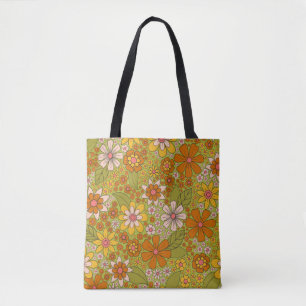 1960er, 1970er Jahre, grün & orange Retro floral Tasche