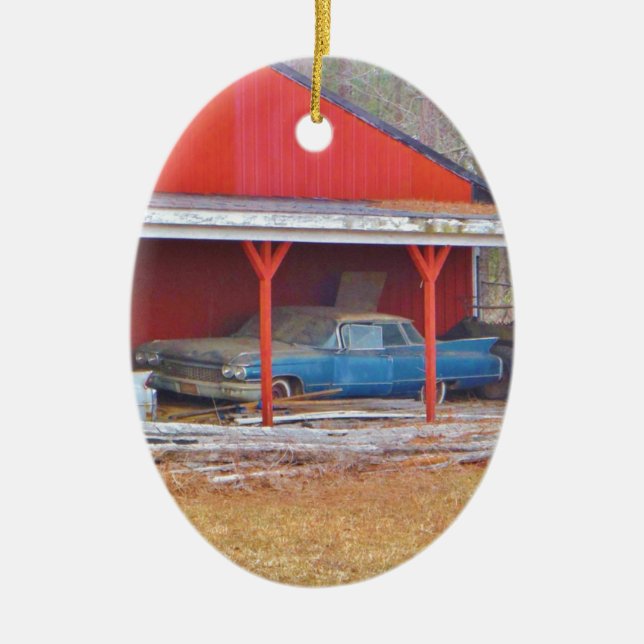 1960er BLUE CADILLAC DEVILLE Oldtimer Keramik Ornament (Vorne)