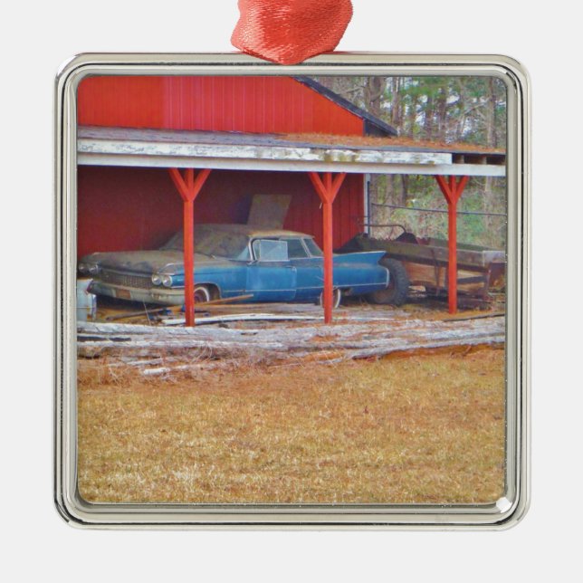 1960er BLUE CADILLAC DEVILLE Oldtimer Silbernes Ornament (Vorne)