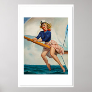 1960er Elvgren Sailor Girl Pin-Up Boot Poster Bugw