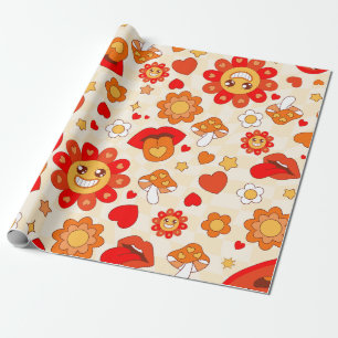 1960er groovy Pop-Art Valentinstag Pilz Zunge Geschenkpapier