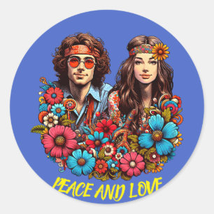 1960er Hippie Couple Blume Child Peace & Liebe art Runder Aufkleber