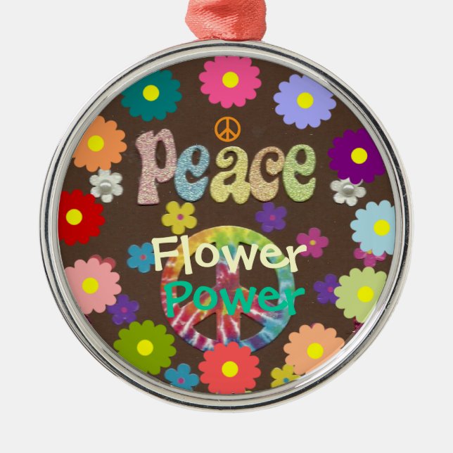 1960er Jahre, Frieden, Blume Power, Retro-Design Ornament Aus Metall (Vorne)