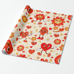 1960er Jahre groovy Pop-Art Valentinstag funky Erd Geschenkpapier