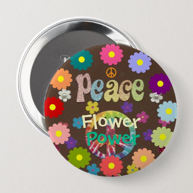 1960s Flower Power  Button (Vorne & Hinten)