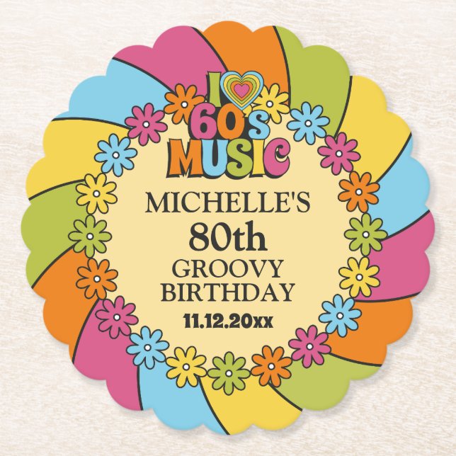 1960s Music Party 80th Groovy Retro Birthday Theme Untersetzer (Vorderseite)