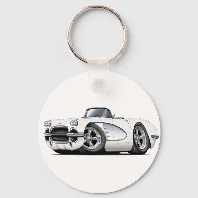 1961 Corvette White Convertible Schlüsselanhänger (Vorderseite)