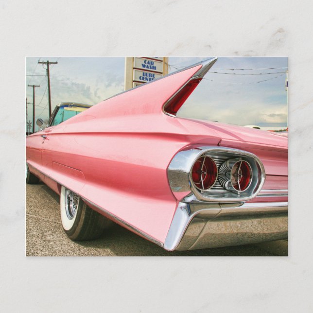 1962 rosa Cadillac Cabrio Postkarte (Vorderseite)