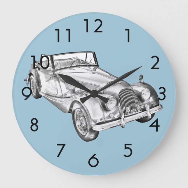 1964 Morgan Plus 4 Sports Car Illustration Große Wanduhr (Vorderseite)