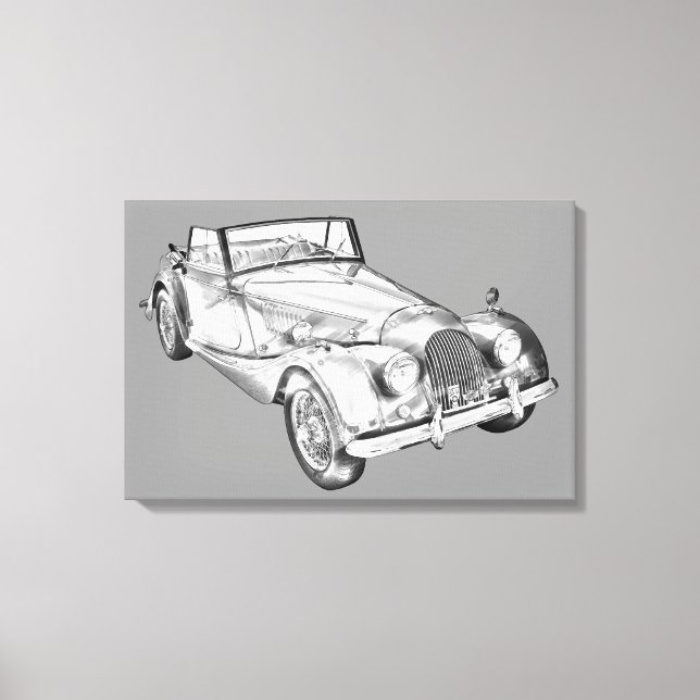1964 Morgan Plus 4 Sportwagen Illustration Leinwanddruck (Vorderseite)