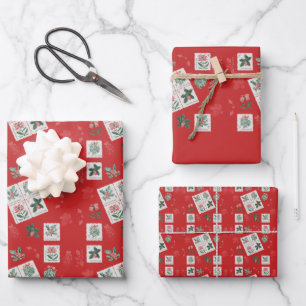 1964 Timbres de Noël sur rouge. Papier à enveloppe