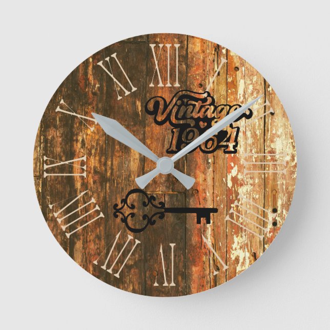 1964 Vintages altes Holz Runduhr Runde Wanduhr (Vorderseite)