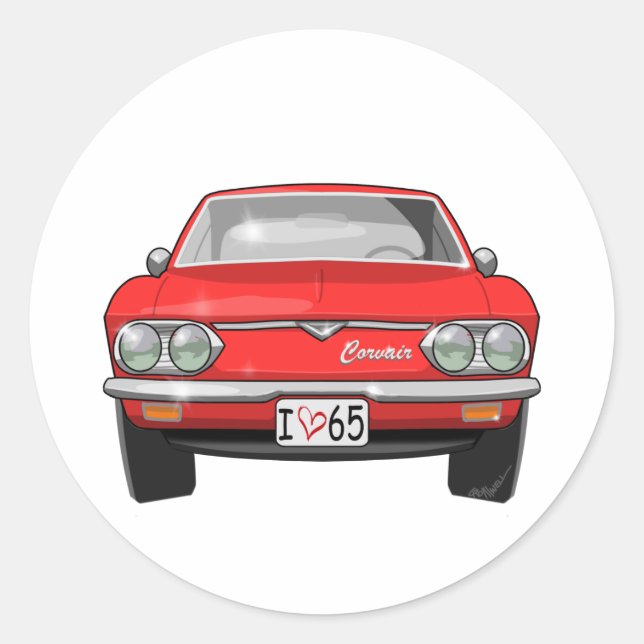 1965 Chevrolet Corvair Front View Runder Aufkleber (Vorderseite)
