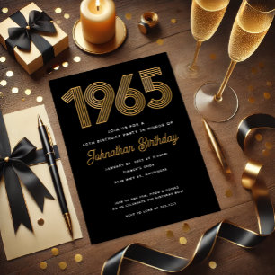 1965 Schwarze Faux-Gold-Einladung zum 60. Geburtst Einladung