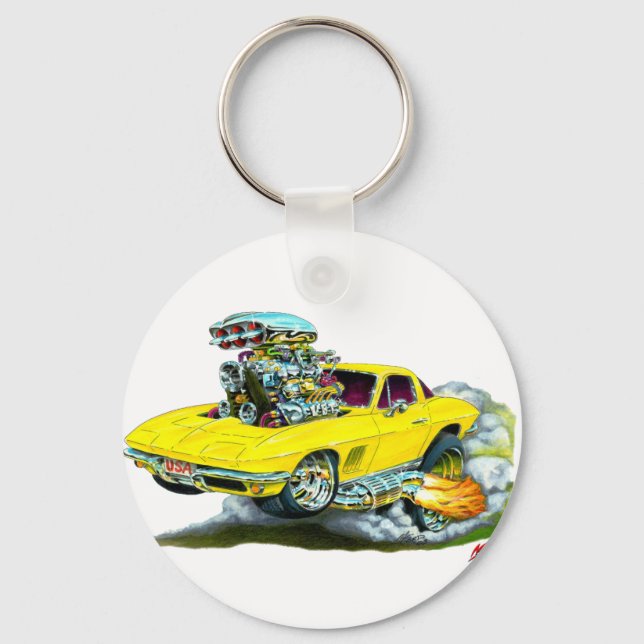 1966-67 Corvette Yellow Car Schlüsselanhänger (Vorderseite)