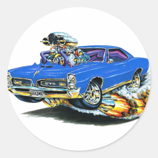 1966-67 GTO Blue Car Runder Aufkleber (Vorderseite)