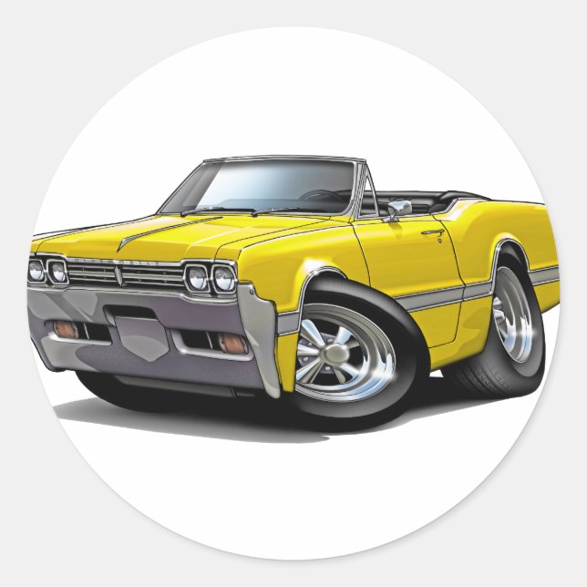 1966 Alt-Cutlass-Gelbe Konvertible Runder Aufkleber (Vorderseite)