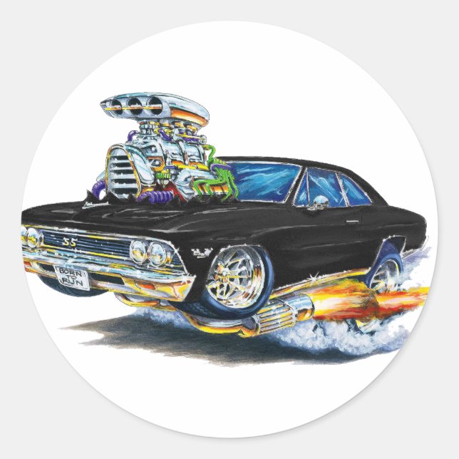 1966 Chevelle Black Car Runder Aufkleber (Vorderseite)