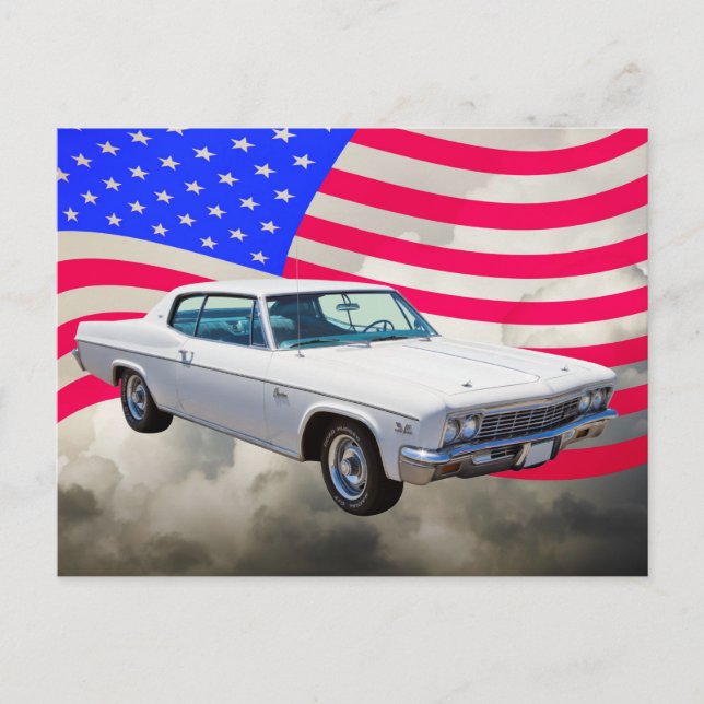 1966 Chevrolet Caprice mit amerikanischer Flagge Postkarte (Vorderseite)