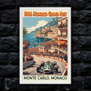 1966 Monaco Grand Prix Vintag Wall Poster