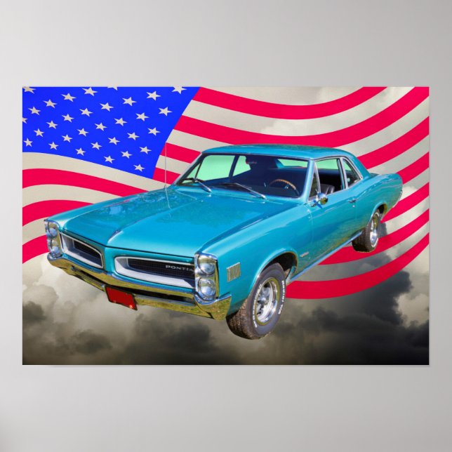 1966 Pontiac Le Mans und amerikanische Flagge Poster (Vorne)