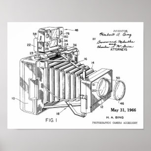 1966 Vintage Kamera Patent Kunst Zeichnung Druck Poster