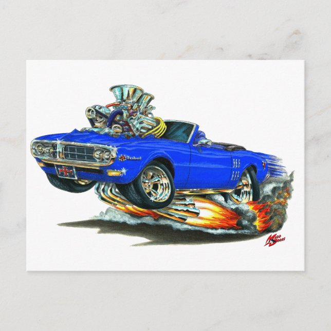 1967-68 Firebird Blue Convertible Postkarte (Vorderseite)