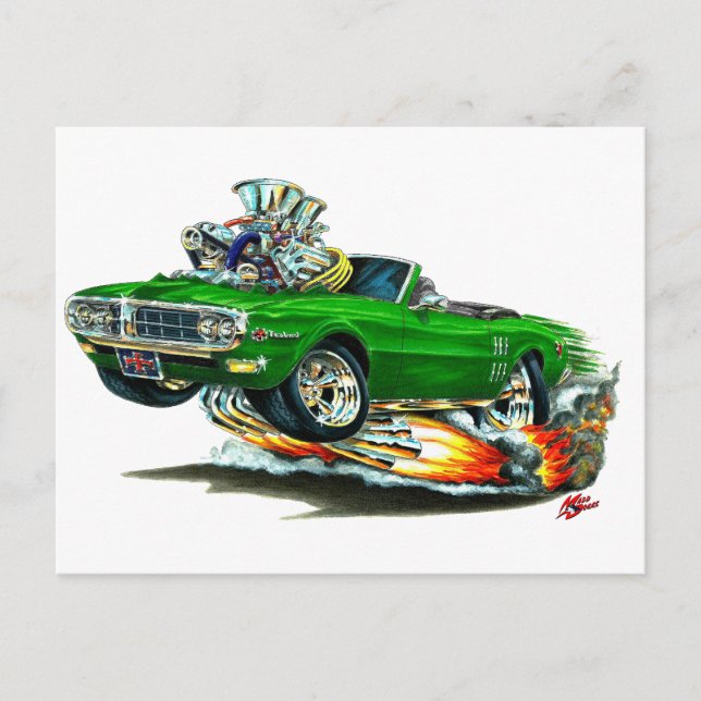 1967-68 grünes Firebird-Cabrio Postkarte (Vorderseite)