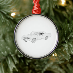 1967 Chevy Chevelle Schwarz-Weiß Bleistiftzeichnun Ornament Aus Metall