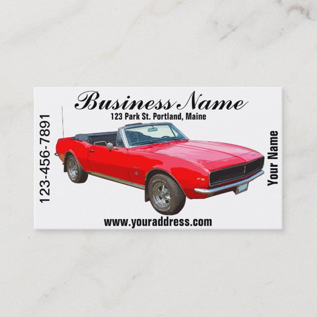 1967 rotes konvertierbares Camaro Muskel-Auto Visitenkarte (Vorderseite)